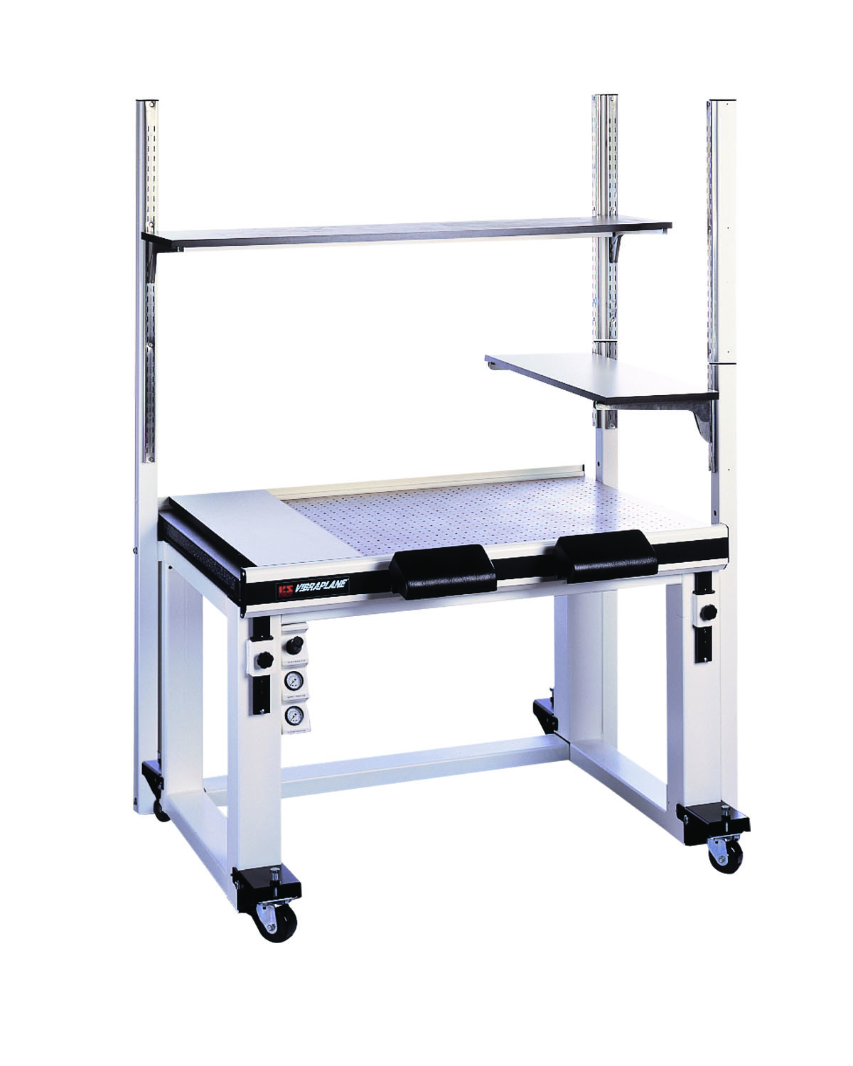 9100 Series Vibration Isolation Workstation with optional shelves, guardrails, armrests and casters