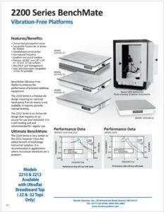 Screen shot of first page of specification sheet for 2200 Series BENCHMATE tabletop vibration isolation platforms.
