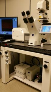 9100 Workstation supporting a ZEISS microscope